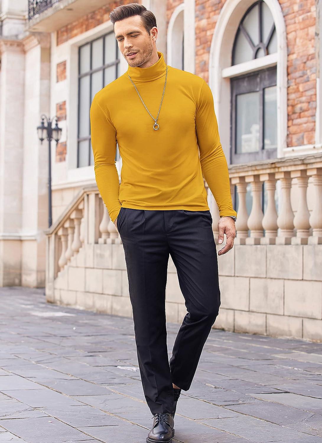 Yellow turtleneck sweater mens插图4