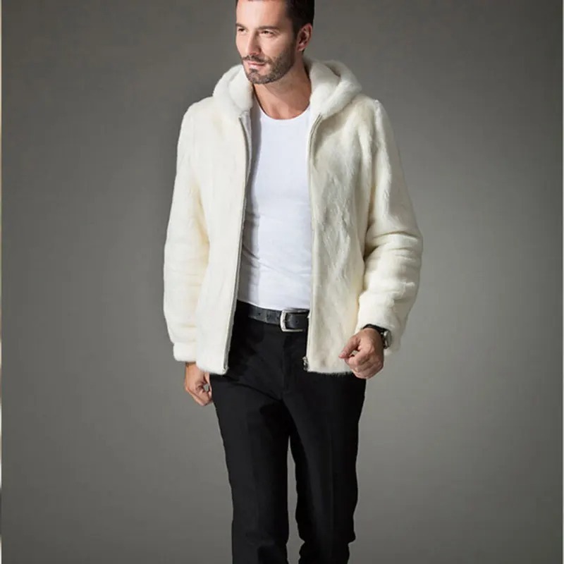 White fur coat for men