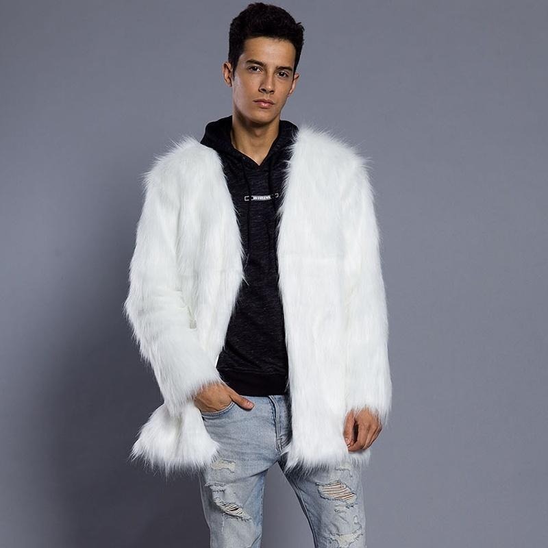 White fur coat for men