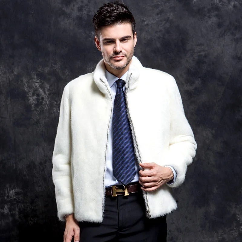 White fur coat for men