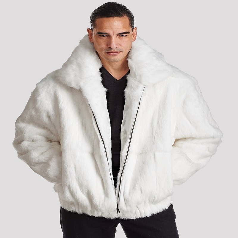 White fur coat for men