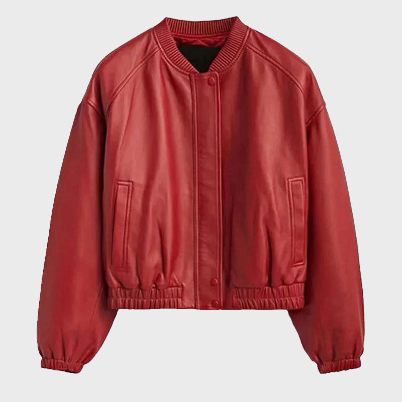 Womens-Red-Leather-Bomber-Jacket