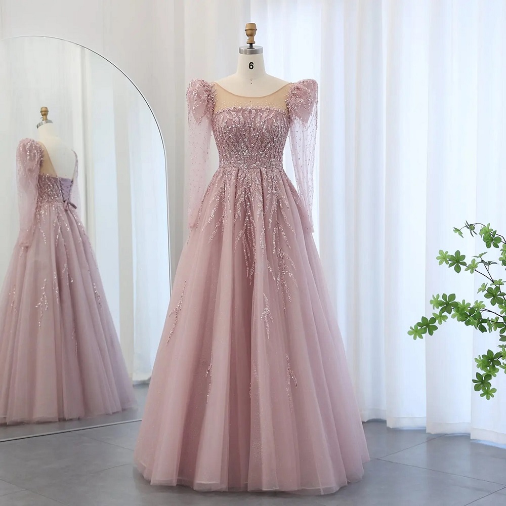 pink gown with sleeves