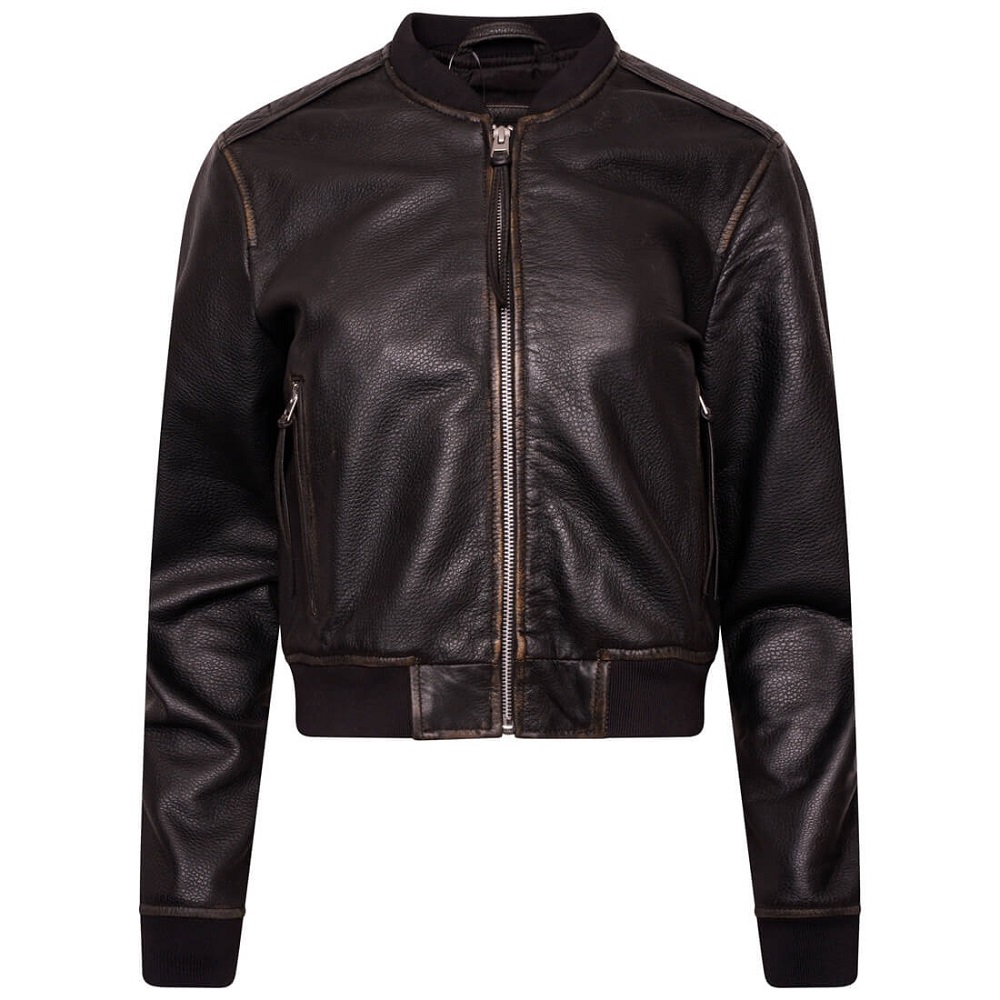black leather bomber jacket