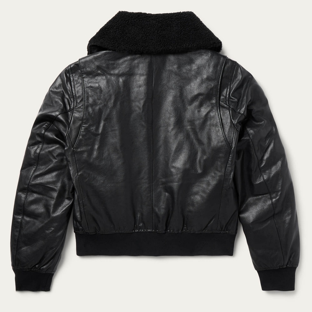 black leather bomber jacket