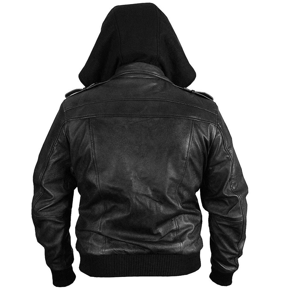 leather jacket with hood