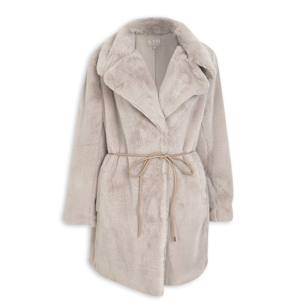 grey faux fur coat