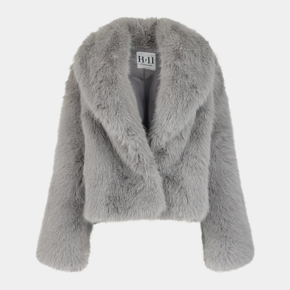 grey faux fur coat