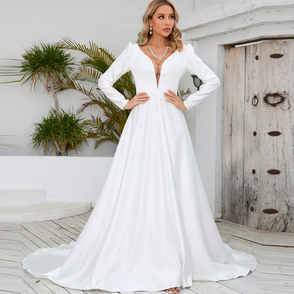 long sleeve white gown