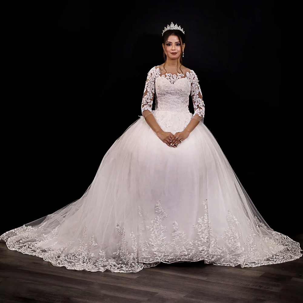 long sleeve white gown