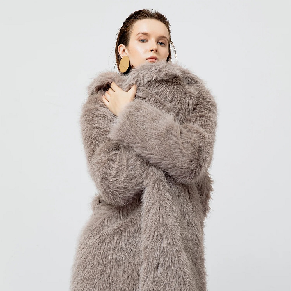 grey faux fur coat