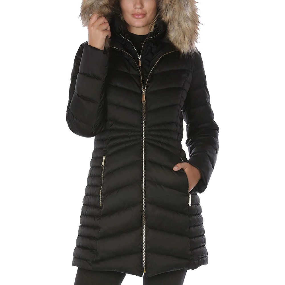 black puffer coat with hood