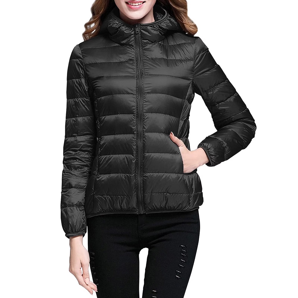 black puffer coat with hood