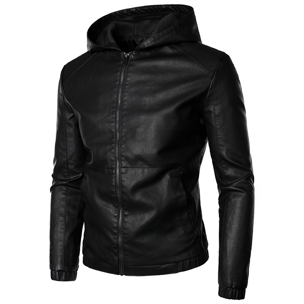 leather jacket with hood